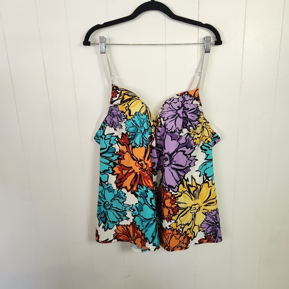 Lane Bryant Floral Underwire Tankini Swim Top Bottoms Swimsuit White 42B 2X - Picture 9 of 9
